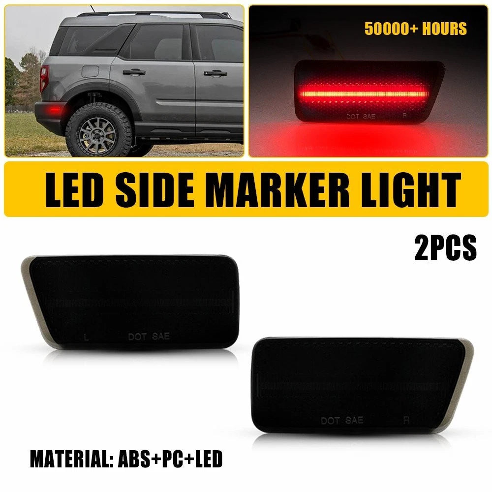 Smoked LED Rear Red Bumper Side Marker Lights for Ford Bronco Sport (2021–2023)