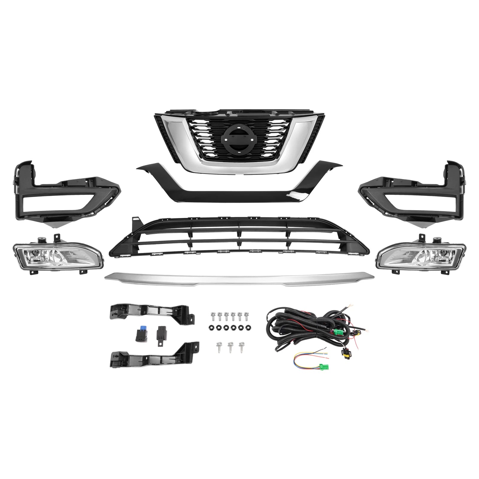 Front Upper Lower Grille Trim Fog Lamp Kit for Nissan Rogue (2017–2020)