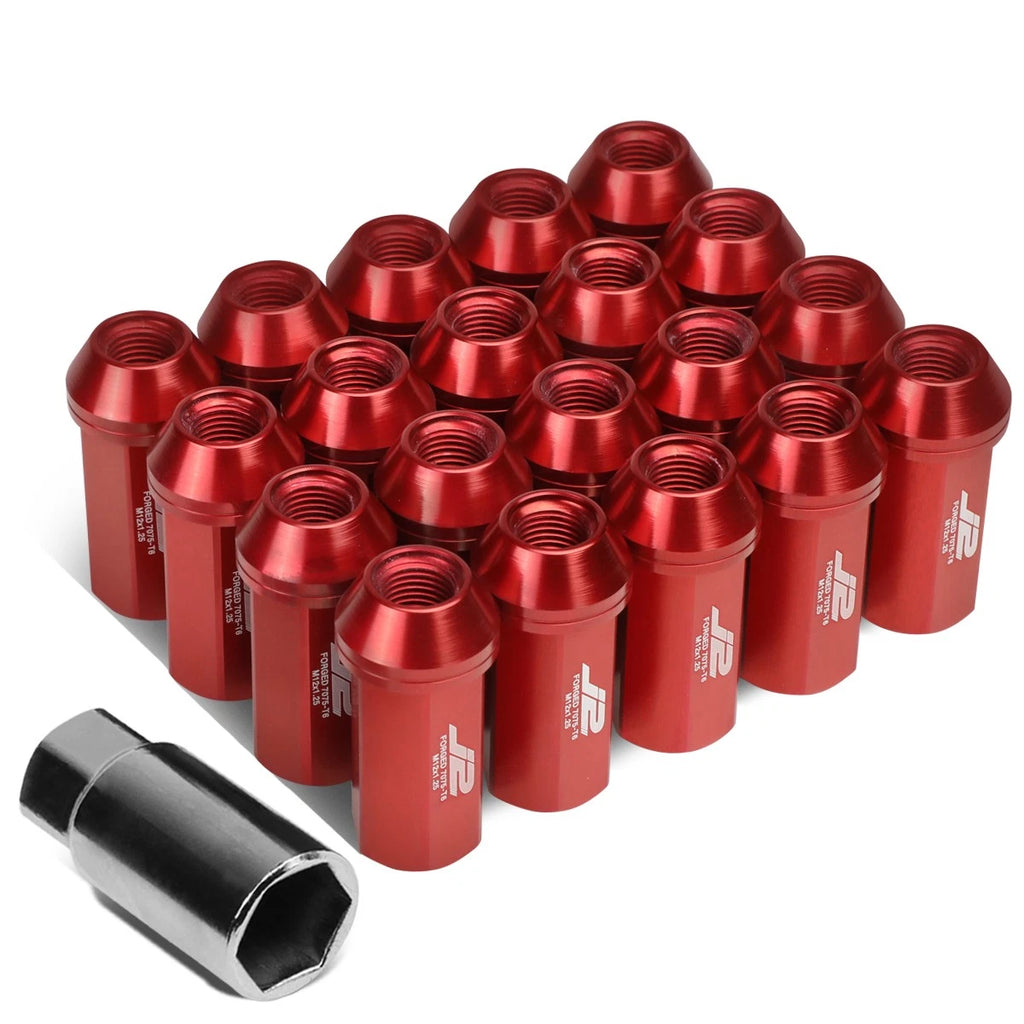 Set of 20 J2 7075 Forged Aluminum M12x1.25 Close-End Lug Nuts w/Adapter Red for