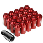 Set of 20 J2 7075 Forged Aluminum M12x1.25 Close-End Lug Nuts w/Adapter Red for