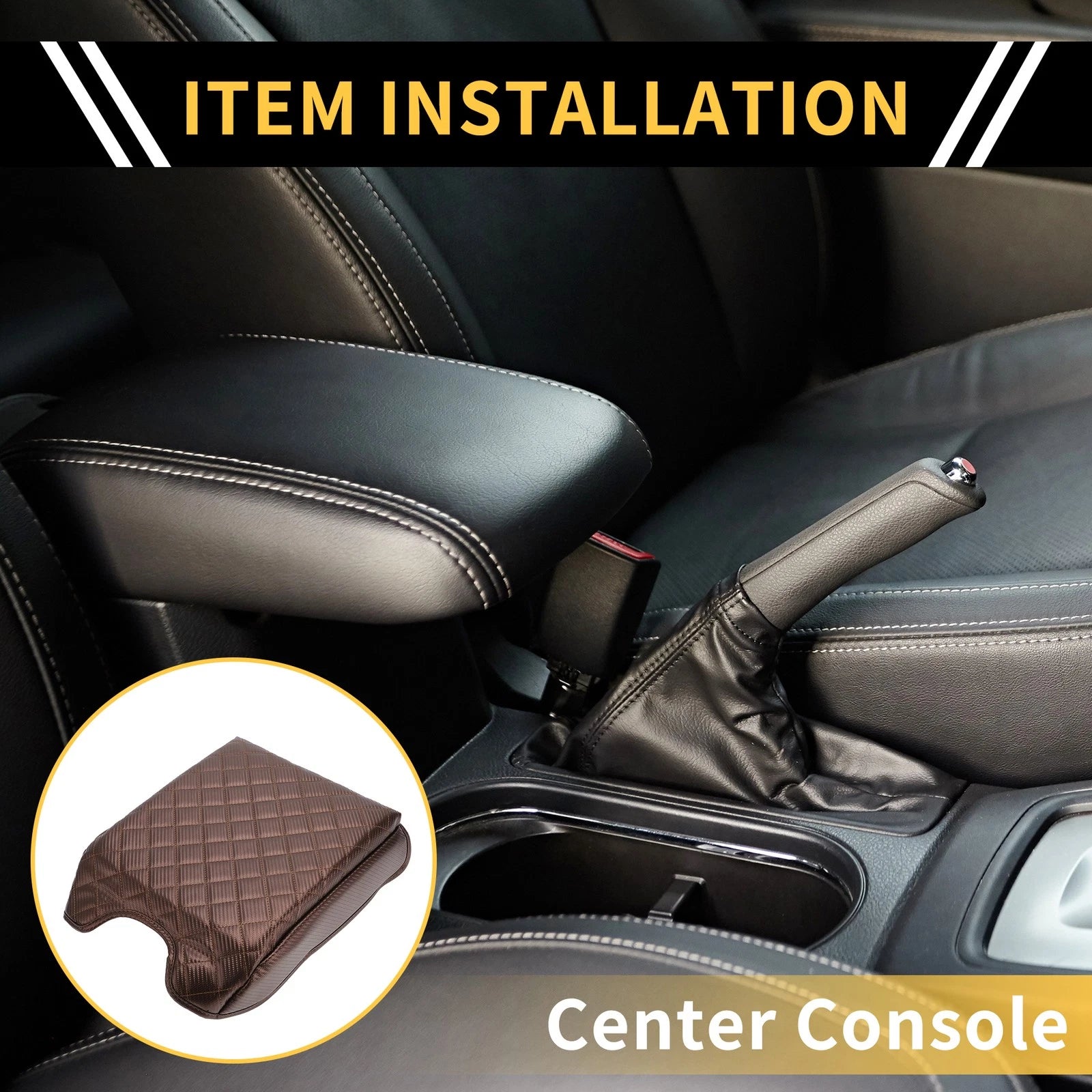 Armrest Cover for Ford F-150 (Microfiber Leather, Carbon Fiber, Brown)