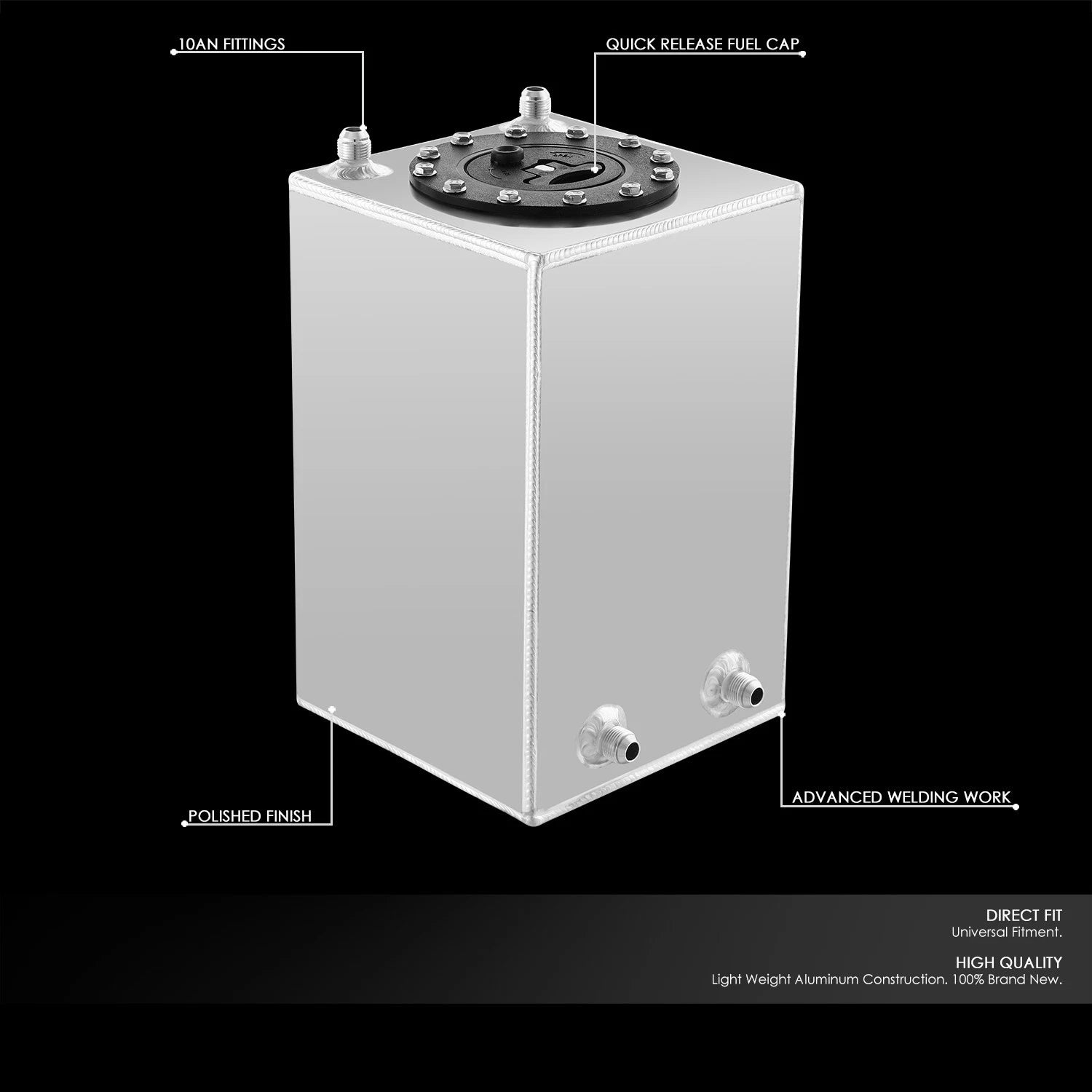 2.5 Gallon Aluminum Fuel Tank for Universal Applications (13" H x 8" W x 8" D)