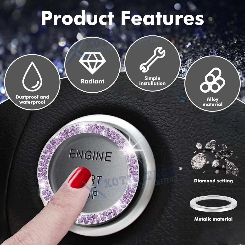 Sparkly Purple Diamond Engine Start Stop Button Sticker for Women (-)