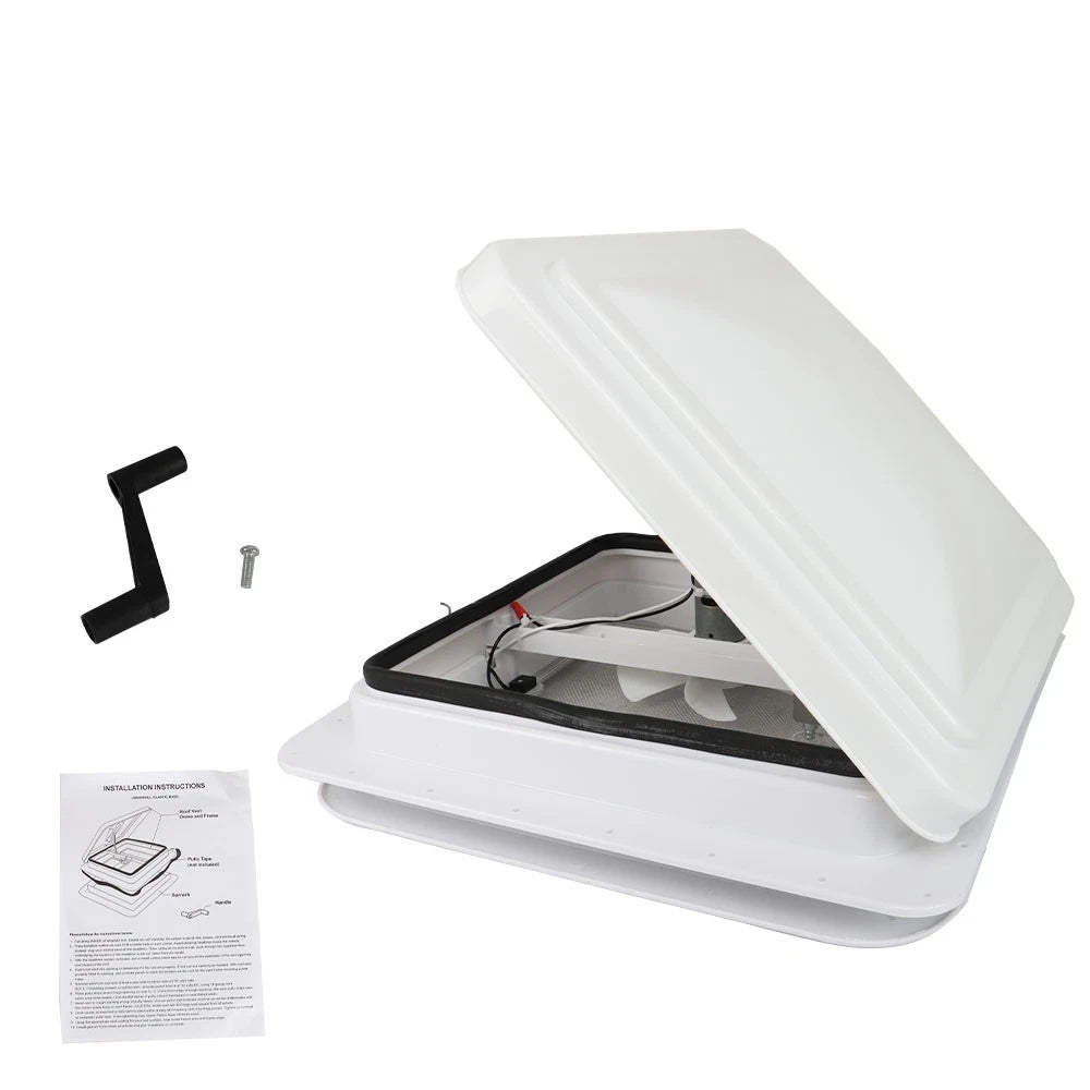 14" RV Trailer Roof Vent with 12V Fan and White Lid Interior Garnish