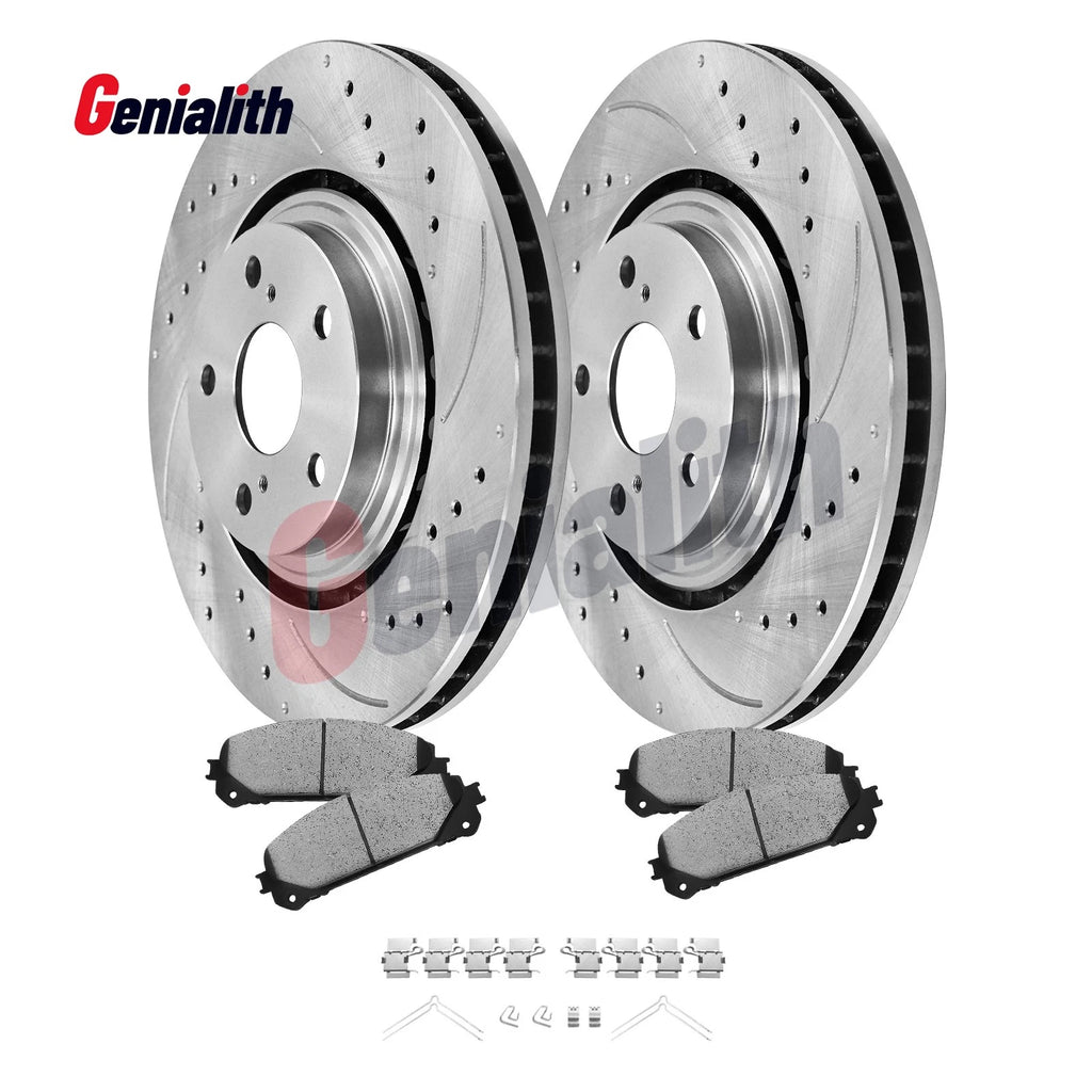 Front Drilled Slotted Disc Rotors & Brake Pads for Toyota Highlander (2008–2019)