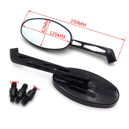 1 Pair Black Oval Diamond Racing Mirrors for Honda Kawasaki Suzuki Cruiser