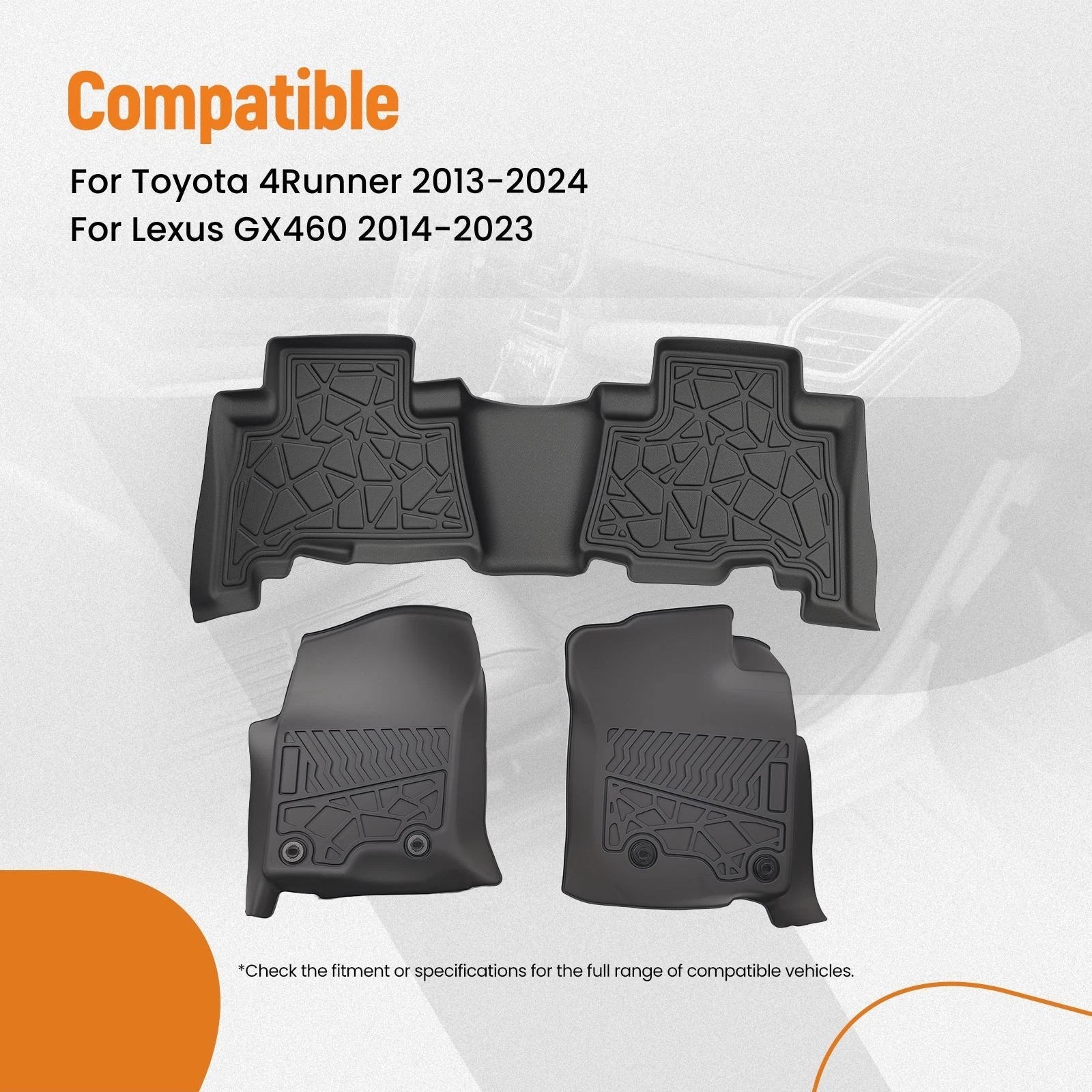 Set of 4 Carpet Floor Mats for Toyota 4Runner/Lexus GX460 (2013–2024) TPE Waterproof