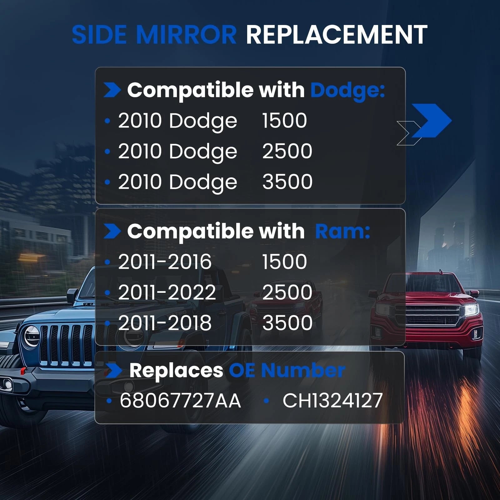 Heated Towing Mirror Glass Upper Driver Left For 2010-2013 Ram 4500 5500