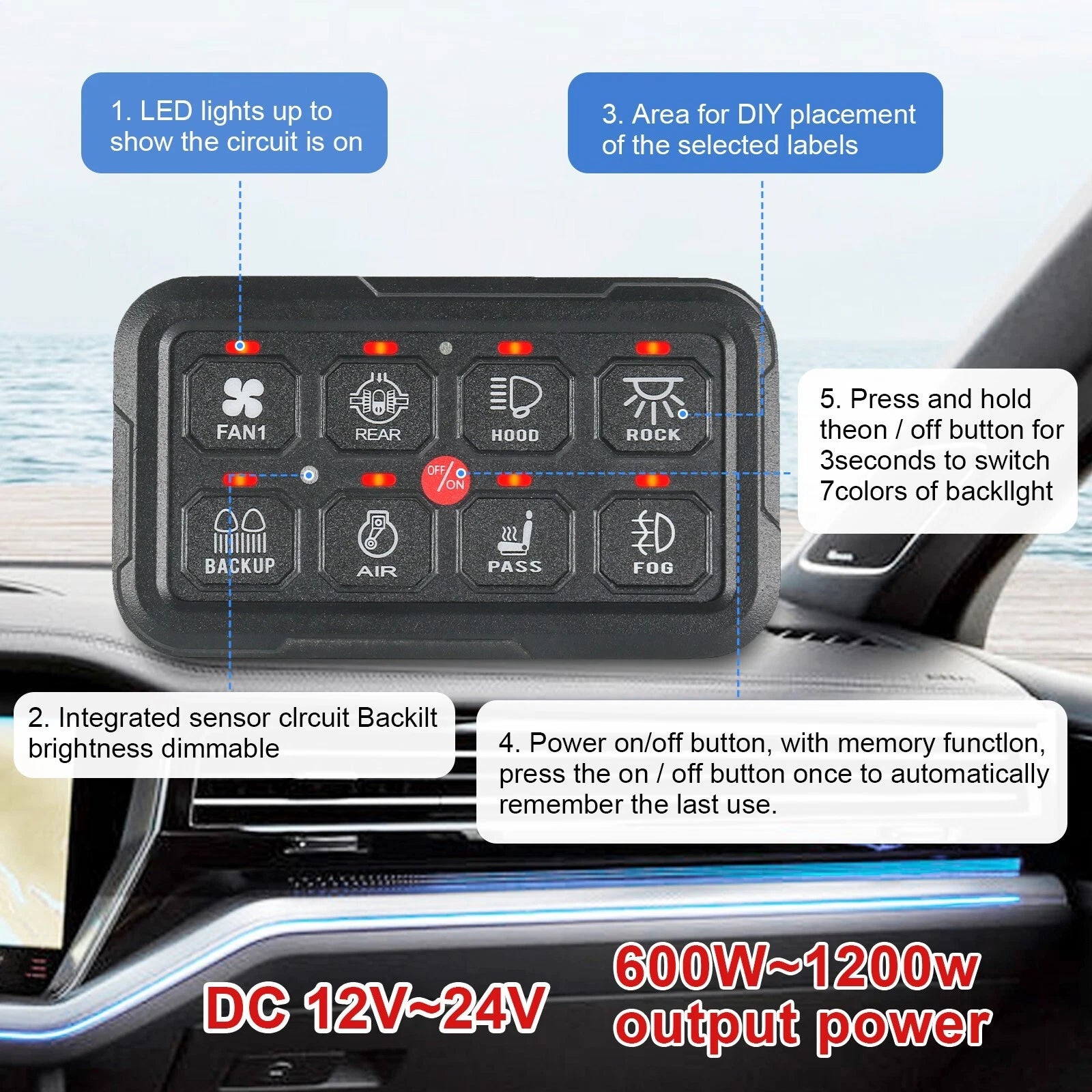 8 Gang LED Switch Panel Kit for Off-Road Vehicles