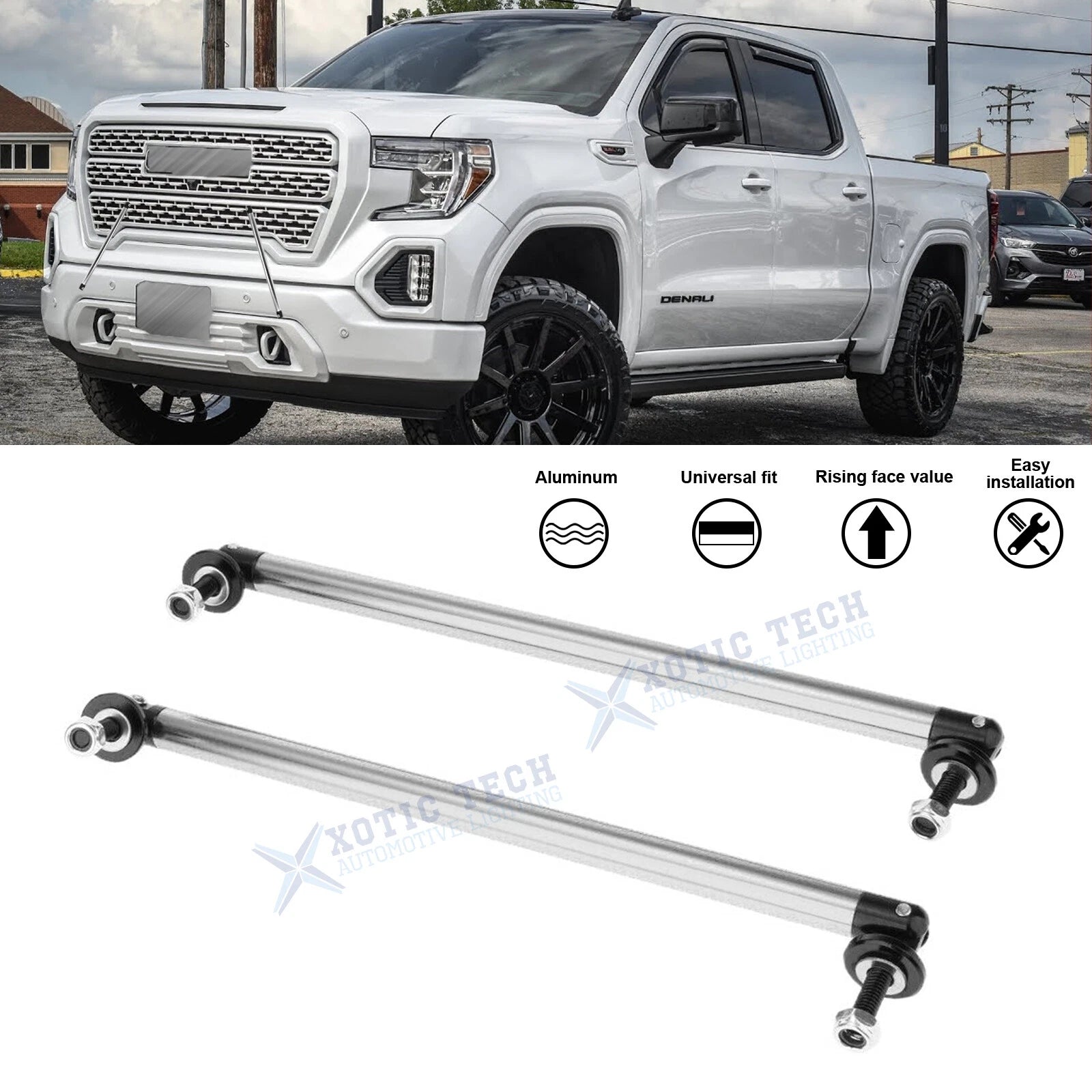 Silver Rear Diffuser Lip Splitter Strut Rod Tie Bar for GMC Sierra Terrain (2023–2024)