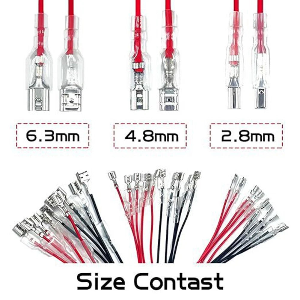 30PCS Spade Connector Kit with Insulating Sleeves for DIY (28mm, 48mm, 63mm)