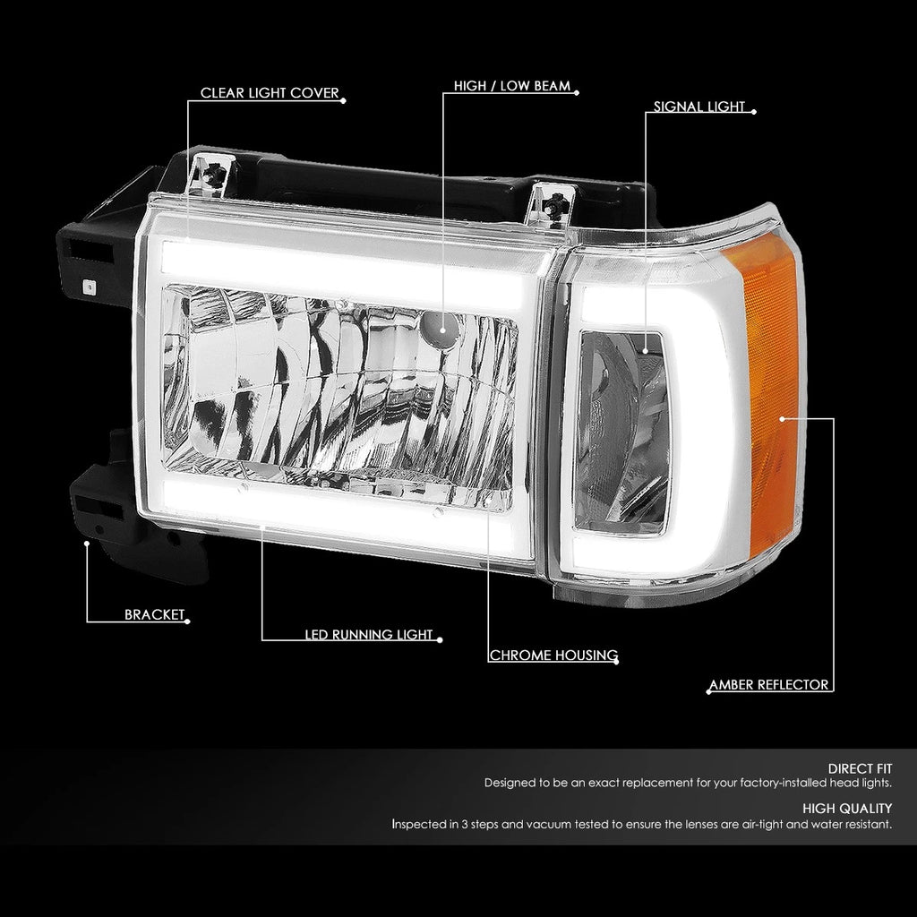 LED DRL Bar Headlight for Ford Bronco (1987–1991) - Chrome Amber Signal