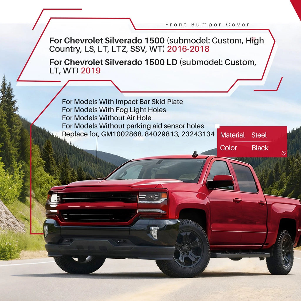 Front Bumper Cover for Chevy Silverado 1500 (2016–2019) w/Fog Light Holes