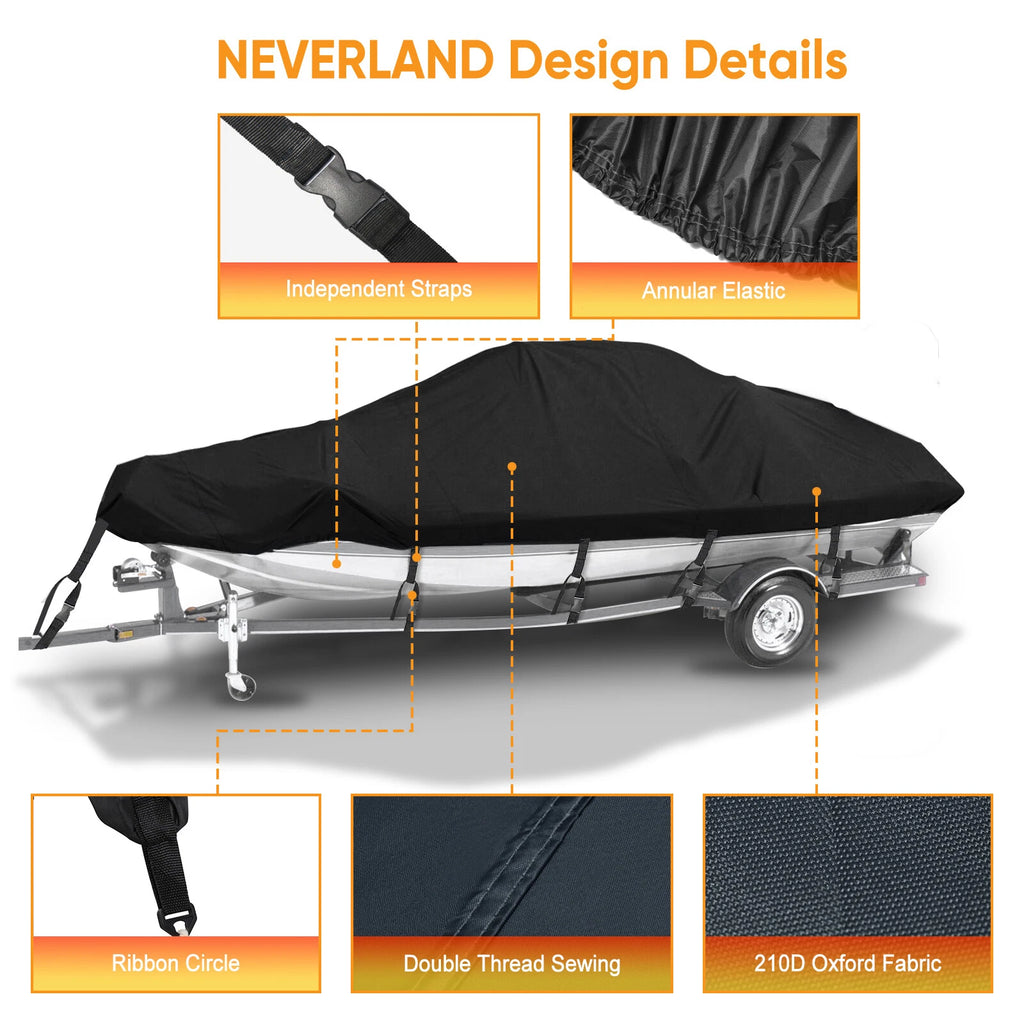 Boat Cover for V-Hull Runabout (20-22ft) 210D Waterproof UV Dust Wind Rain Snow