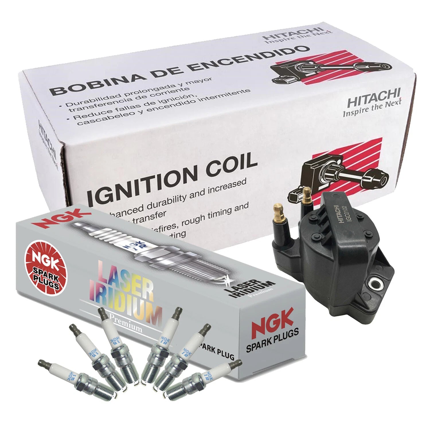 Hitachi Ignition Coil & NGK 6 Laser Iridium Spark Plugs Kit for Buick Chevy