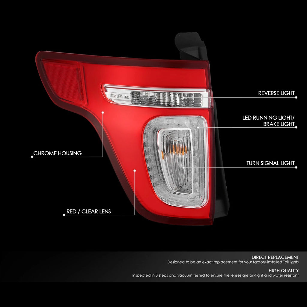 Left Chrome Red LED Taillight for Ford Explorer Police Interceptor (2011–2015)