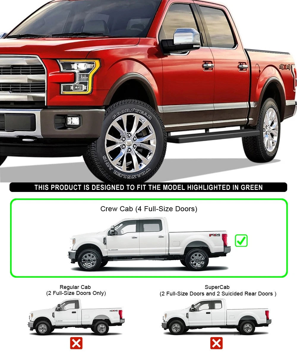 5in Black Steel Side Bars for Ford F150 SuperCrew (2015–2026)