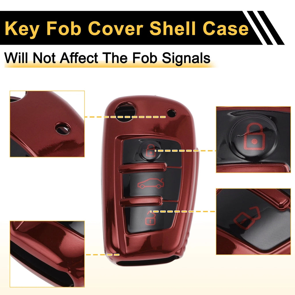 Red TPU Car Key Case for Audi A1 A3 A4 (3 Buttons)