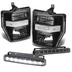 Black Clear Signal Head + Bumper + Smoke LED Fog Light Kit for Ford Super Duty (2009–2010)