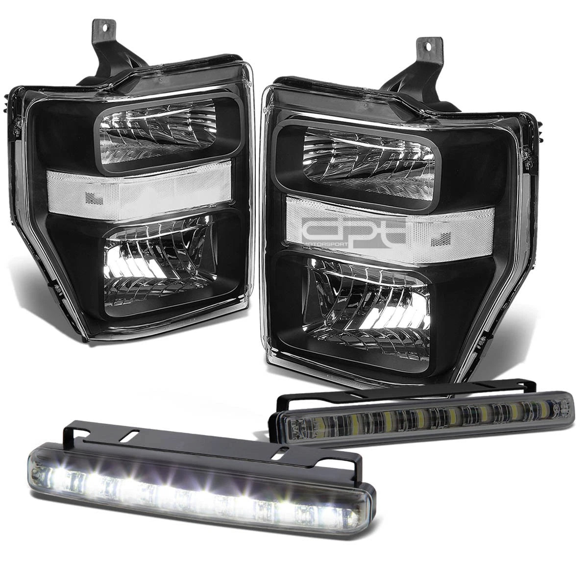 Black Clear Signal Head + Bumper + Smoke LED Fog Light Kit for Ford Super Duty (2009–2010)