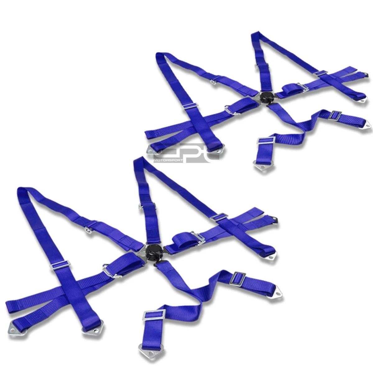 Set of 2 Adjustable 6-Point Blue Nylon Camlock Racing Seat Belts