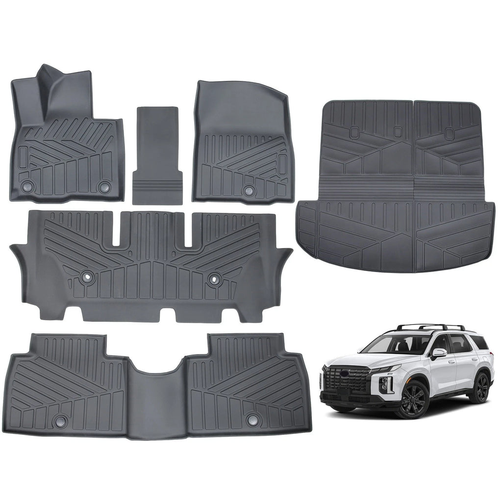Set of 3 Row Floor Mats + Back Bed Liner for 2026 Hyundai Palisade TPE Rubber
