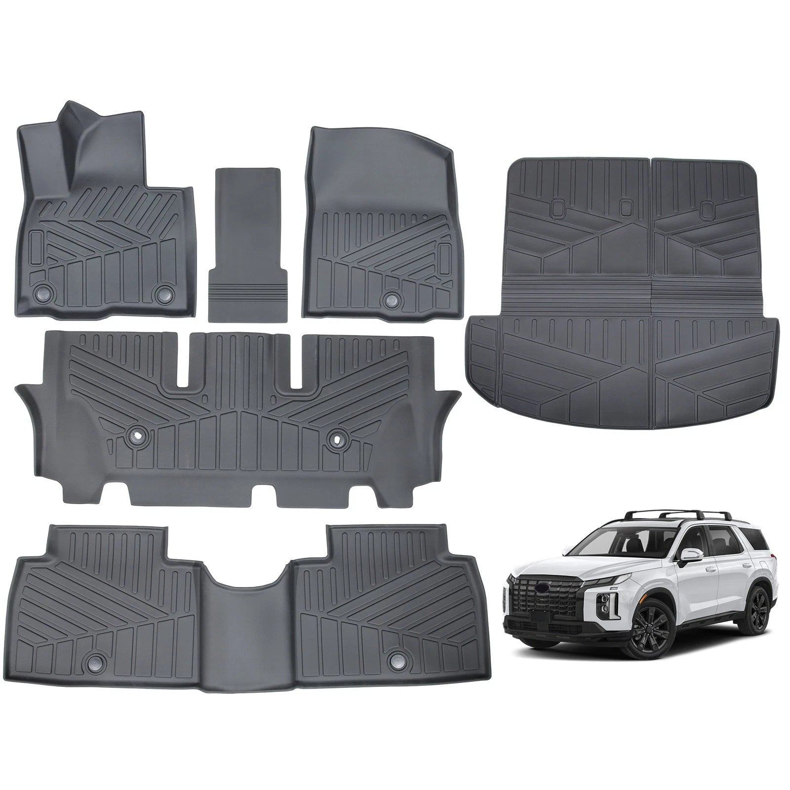 Set of 3 Row Floor Mats + Back Bed Liner for 2026 Hyundai Palisade TPE Rubber