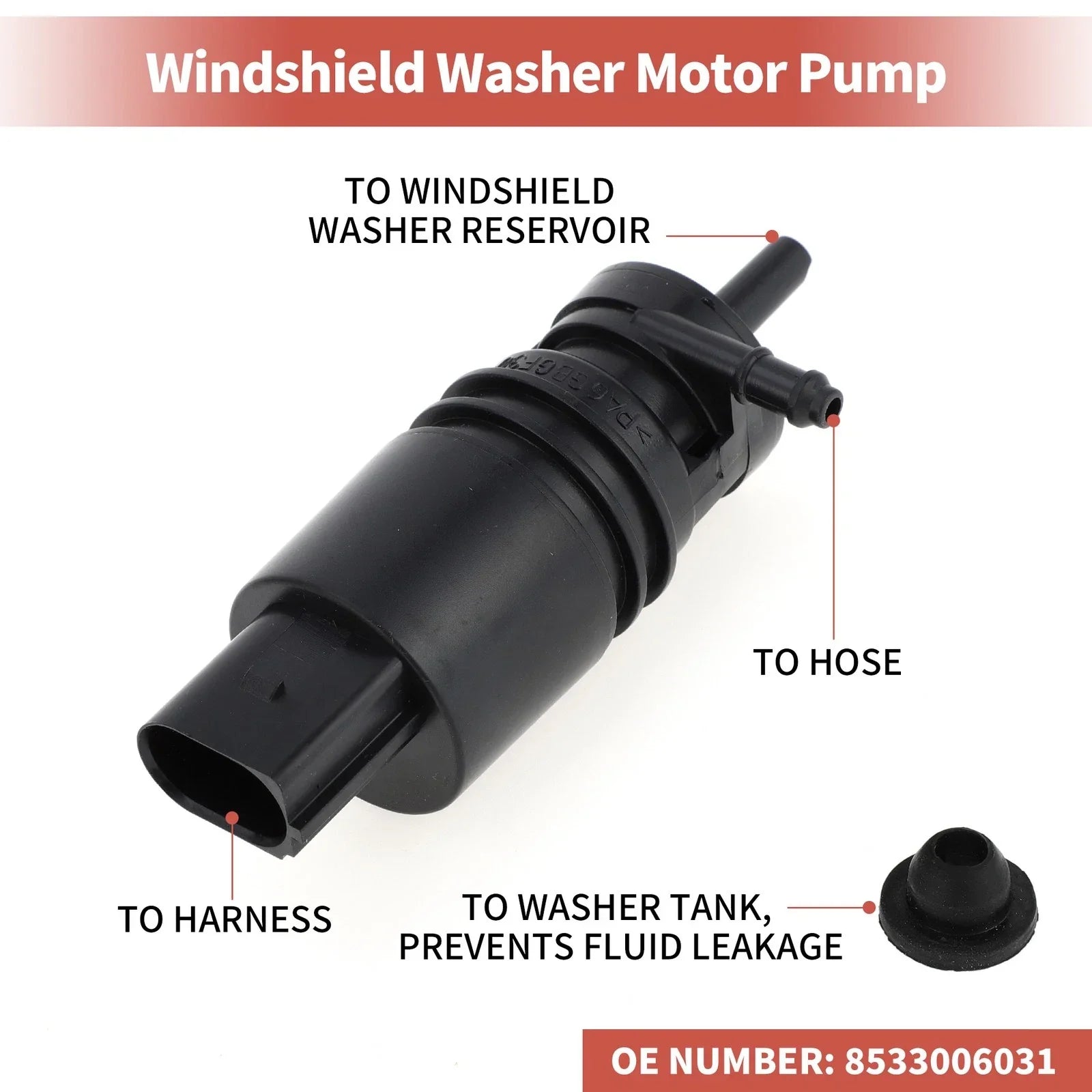 Windshield Washer Pump w/Grommet for BMW