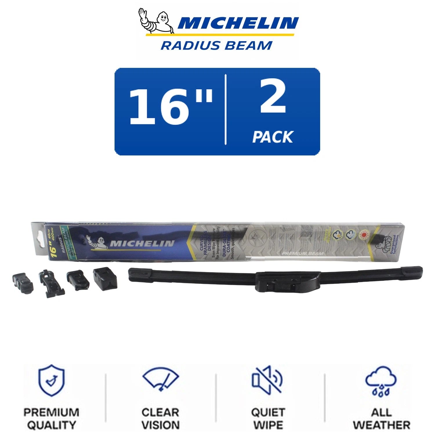 Set of 2 Michelin Radius Beam Wiper Blades 16" for