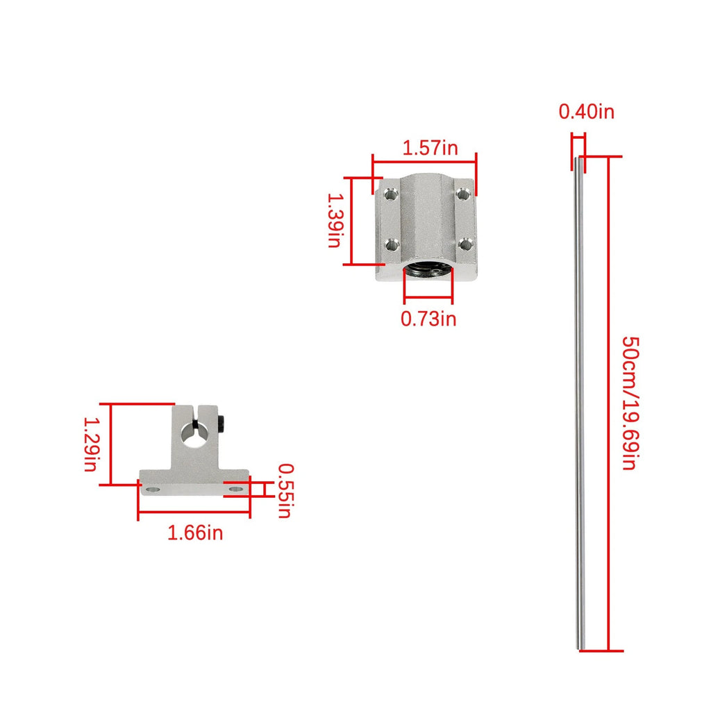 Set of 2 Linear Shafts with SCS10UU Blocks and SK10 Supports for Universal Use