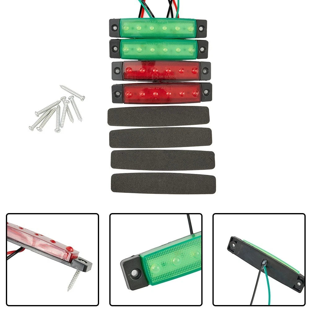 6LED Navigation Lights for Boat (DC12V) - Green & Red Starboard Lamps
