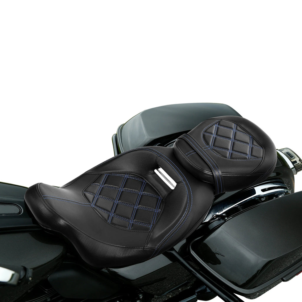 Gel Driver Passenger Seat for Harley Electra Road Glide (2009–2023) Black Blue