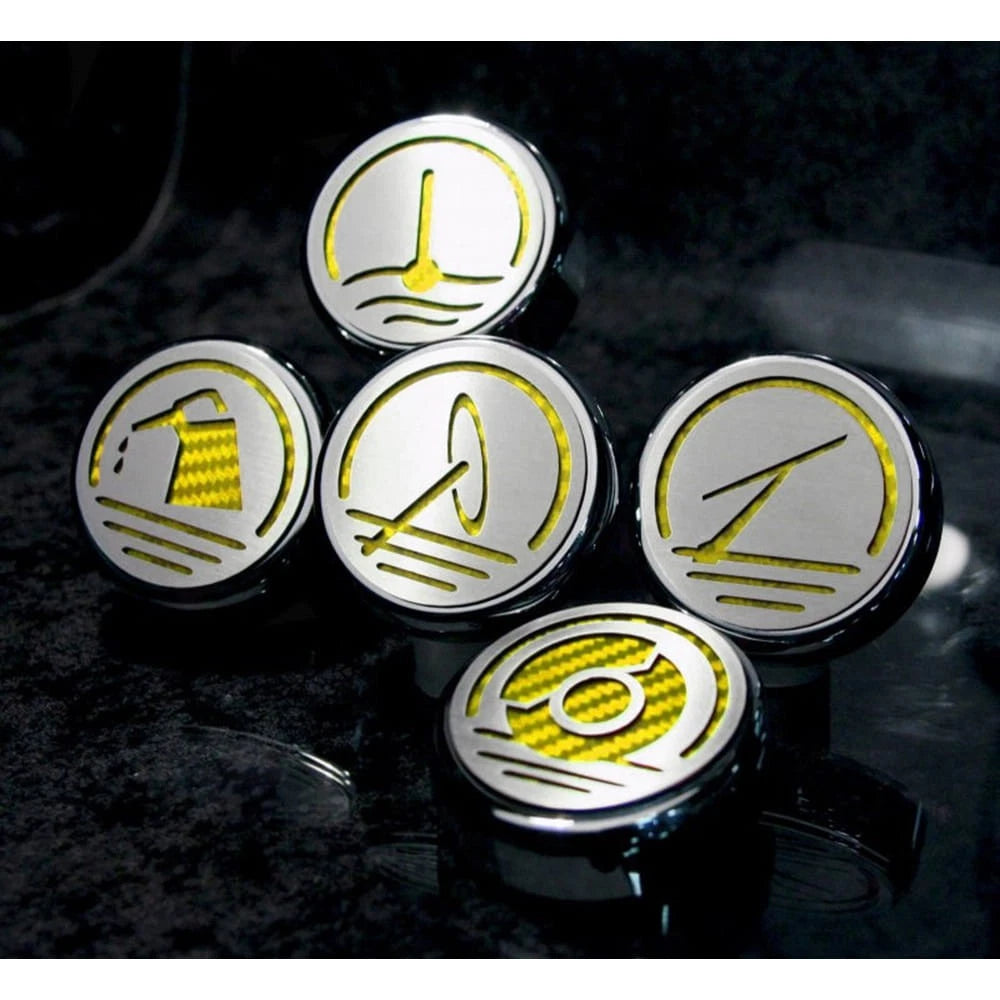 Chrome Cap Covers w/Yellow Carbon Fiber Inlay for 05-13 Chevy Corvette Automatic