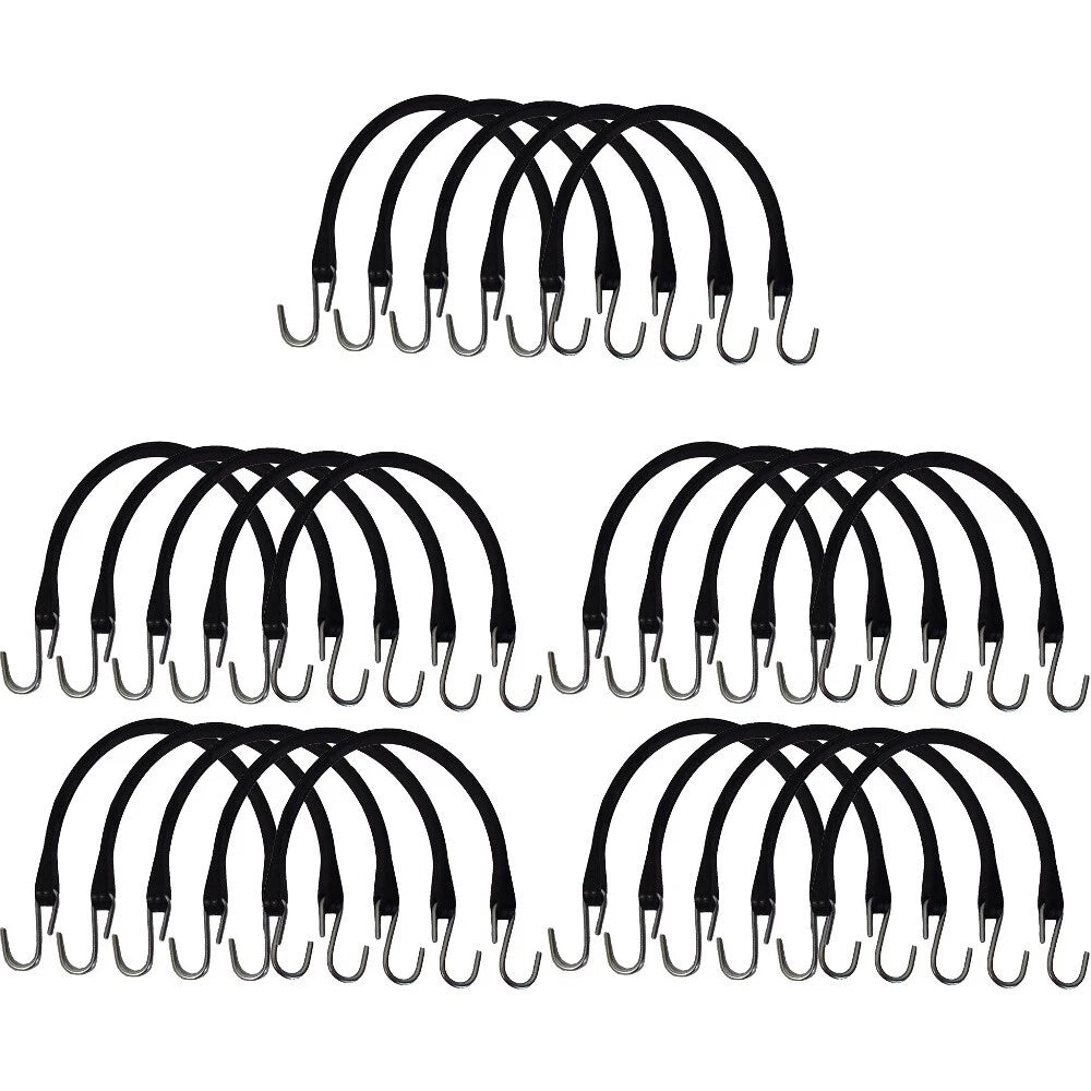 Set of 25 Heavy Duty 15" Rubber Tarp Straps with S-Hooks