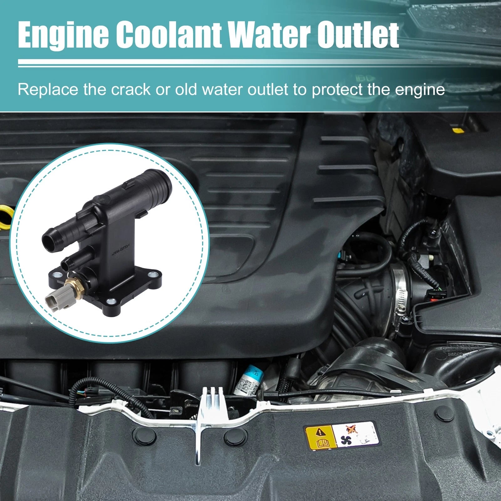 Engine Coolant Water Outlet w/ Temp Sensor for Ford 2.0 EcoBoost (2015–2020) NO. LR038758