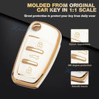 TPU Full Seal Flip Remote Key Fob Case with Keychain for Audi (2010-2024)