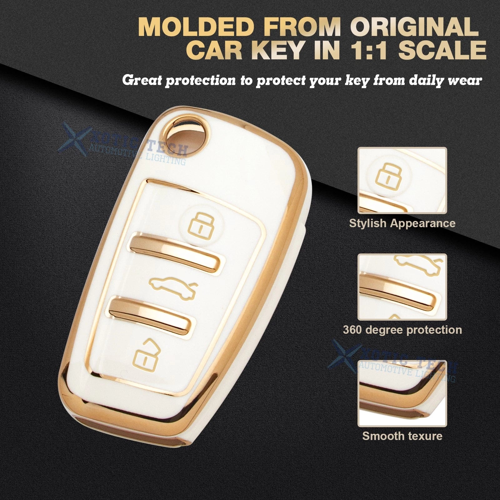 TPU Full Seal Flip Remote Key Fob Case with Keychain for Audi (2010-2024)