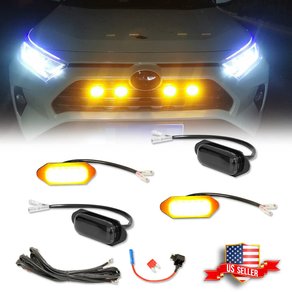 Set of 4 Raptor Style Amber LED Grill Lights for Toyota RAV4 (2019–2022)