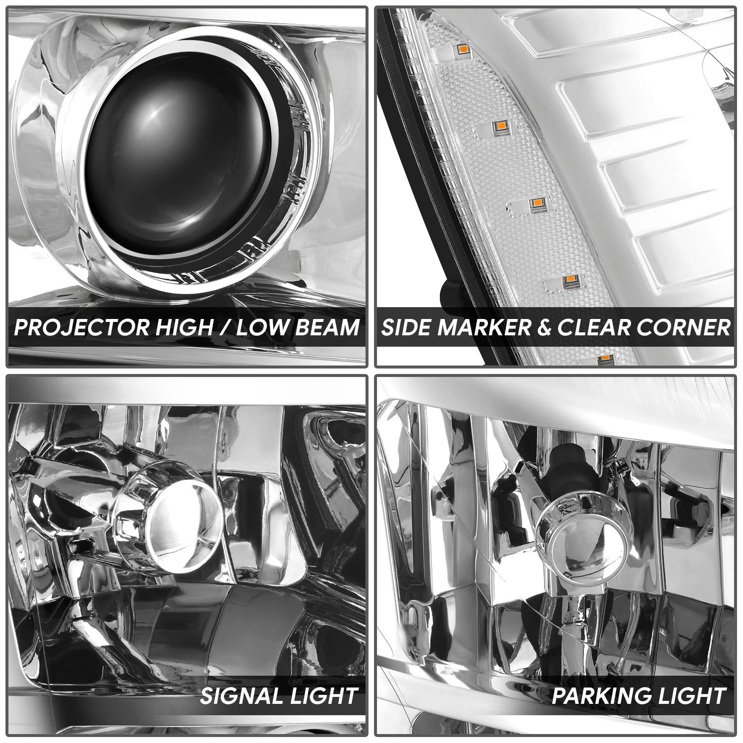 LED DRL Chrome Clear Projector Headlight for Cadillac Escalade ESV EXT (2007–2014)