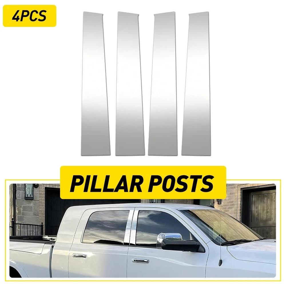 Set of 4 Chrome Pillar Post Trim Covers for Dodge Ram 1500 2500 (2009–2018)