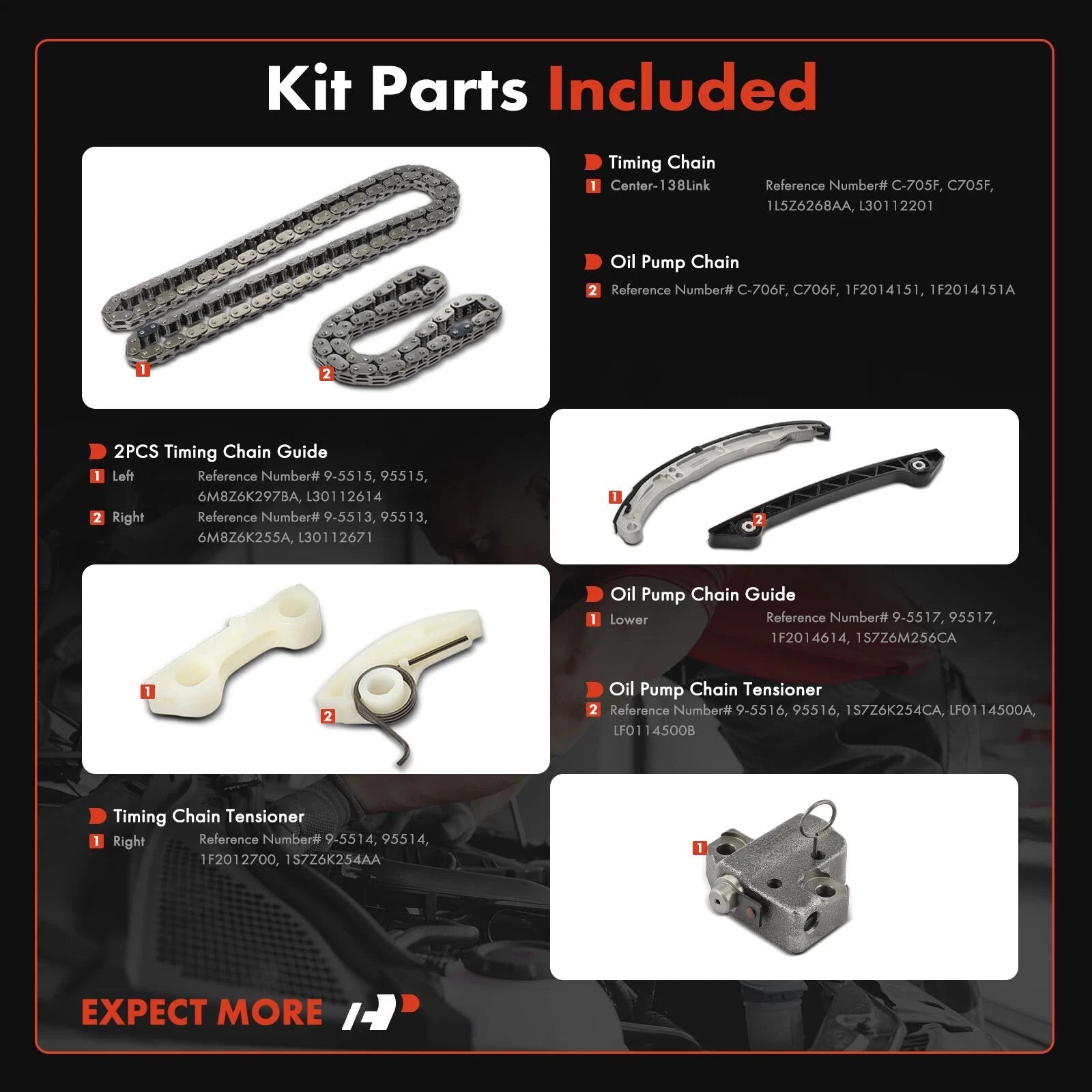 7X Timing Chain Kit for Ford Escape (2006–2008) Focus Mazda B2300 Mercury