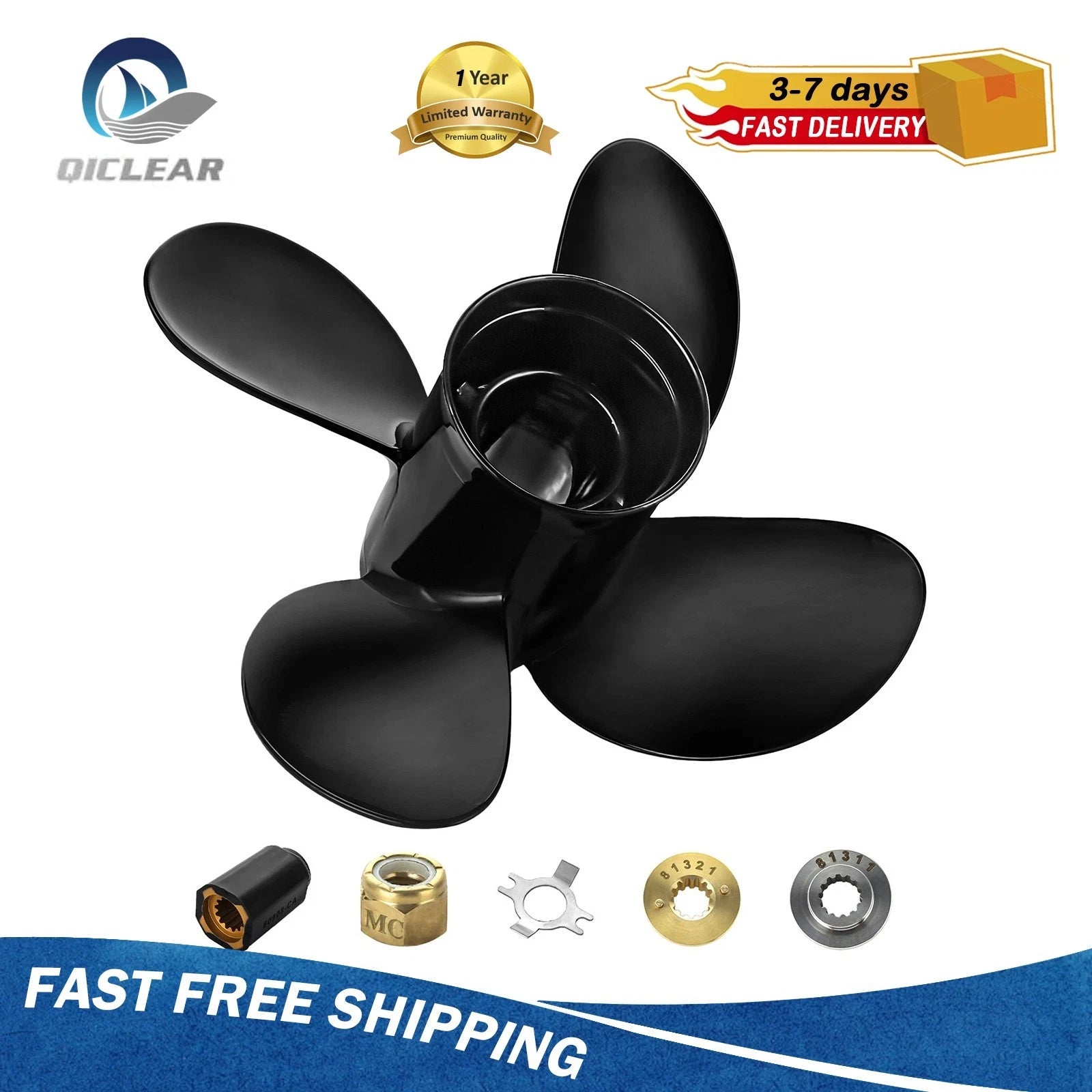10.1X14 Outboard Boat Propeller for Mercury 25-60HP (13 Tooth, 4 Blades)