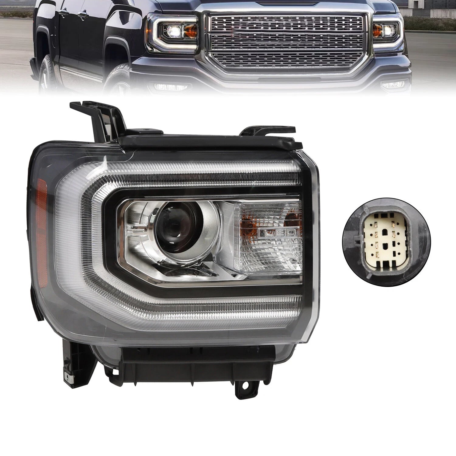 LED DRL Projector Headlight for GMC Sierra 1500 (2016–2018) RH HID/Xenon