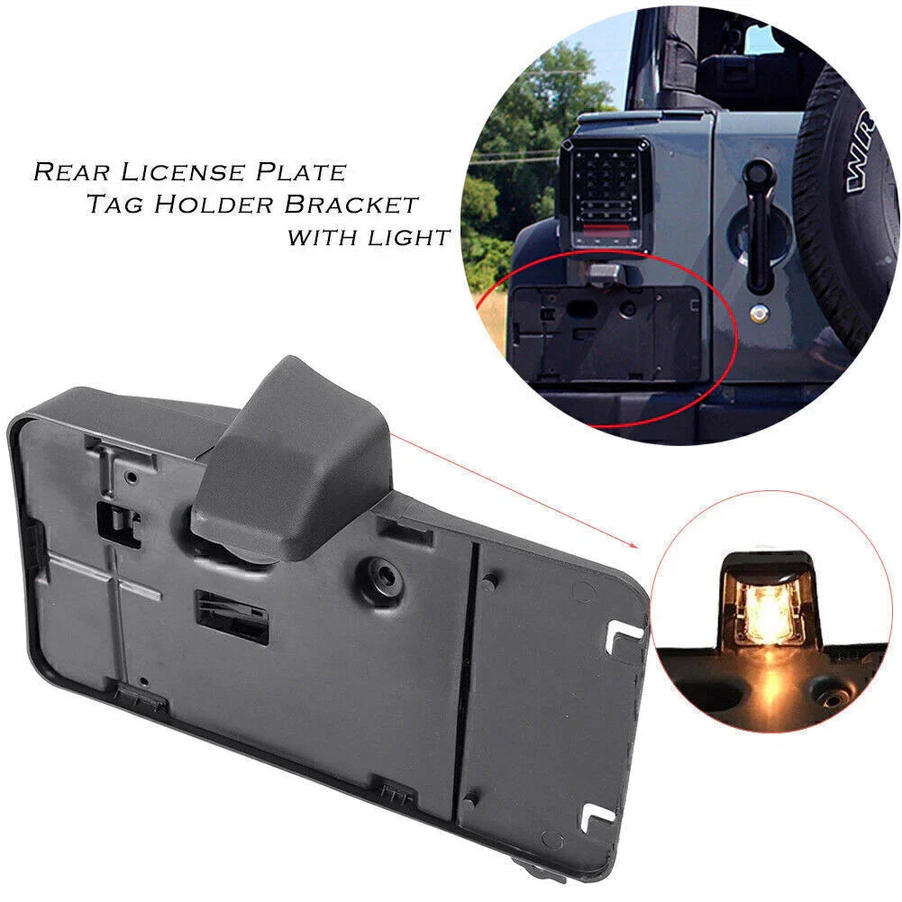 Rear License Plate Mount Bracket w/ LED Light for Jeep Wrangler (2007-2015)