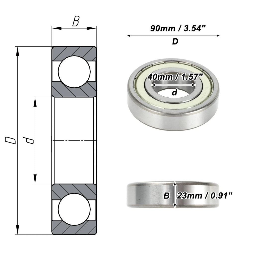 6308ZZ Deep Groove Ball Bearing for Scooter Skateboard Wheel (40x90x23mm)