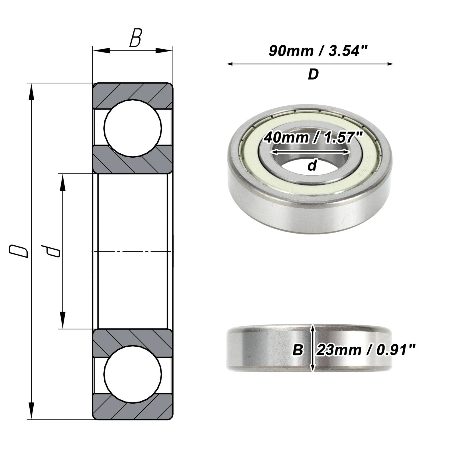 6308ZZ Deep Groove Ball Bearing for Scooter Skateboard Wheel (40x90x23mm)