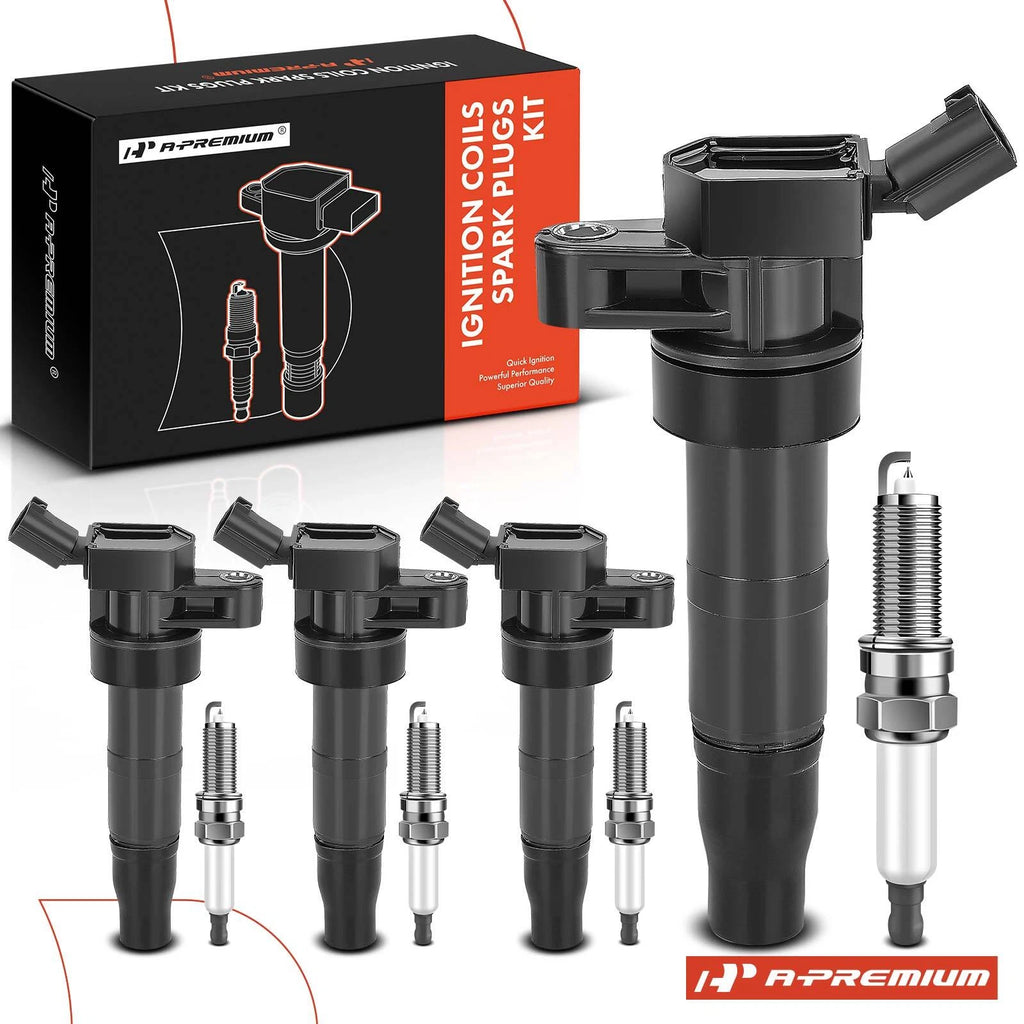 Set of 4 Ignition Coils & Iridium Spark Plugs for Hyundai Sonata Kia Optima