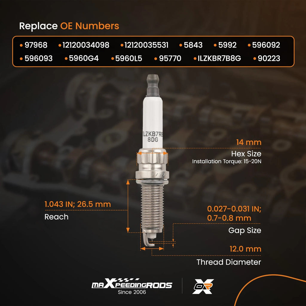 Iridium Spark Plugs for Mini Cooper 1.6L (2002–2006) 596092 596093 5960G4 ILZKBR7B8G