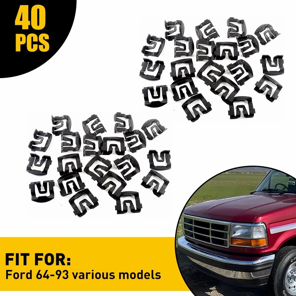 40pcs Windshield & Rear Window Trim Clips for Ford (1964–1993)