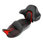 Black Red Driver Passenger Seat Backrest Pad for Harley Street Glide (2014-23)